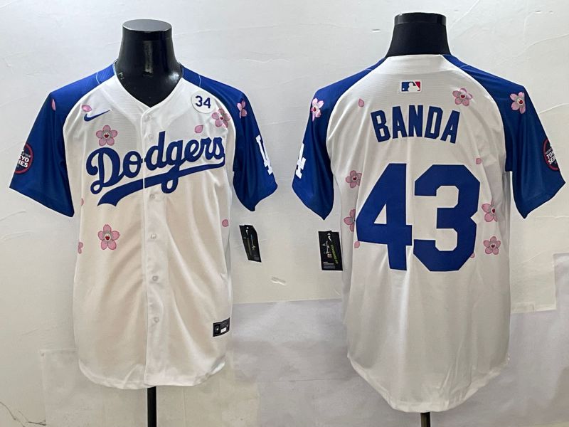 Men Los Angeles Dodgers #43 Banda White Blue Sakura Edition 2025 Nike MLB Jersey style 7